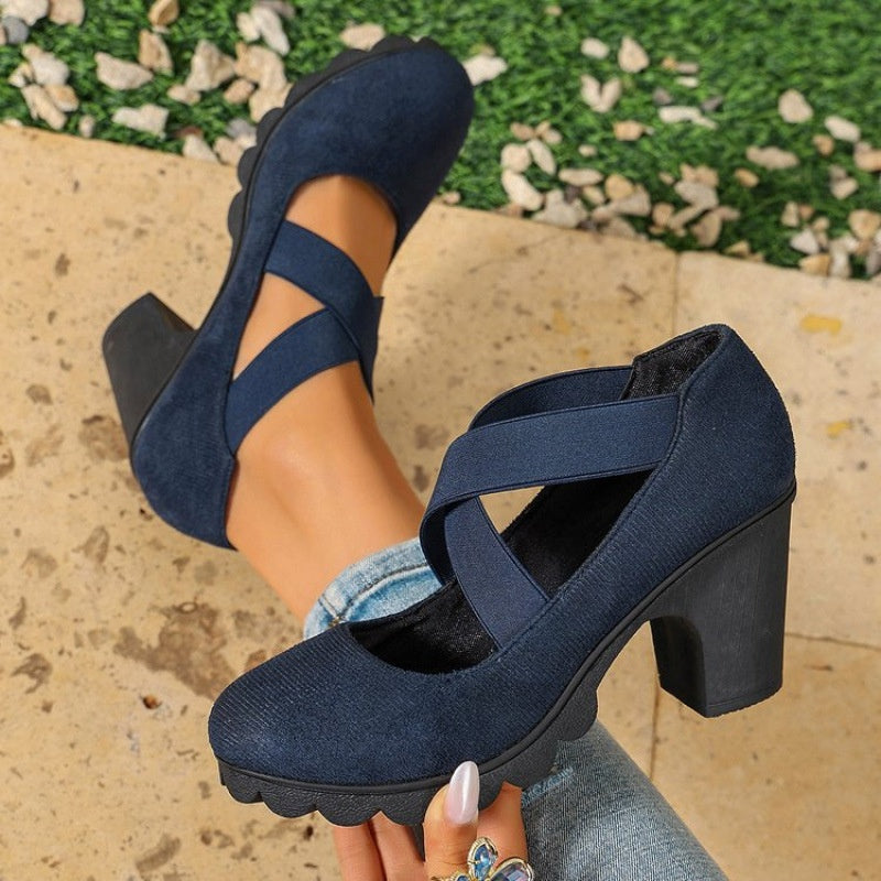 Vittoria - Scarpe Mary Jane da donna con punta arrotondata, cinturini incrociati, tacco grosso, plateau e tacco alto con aperture