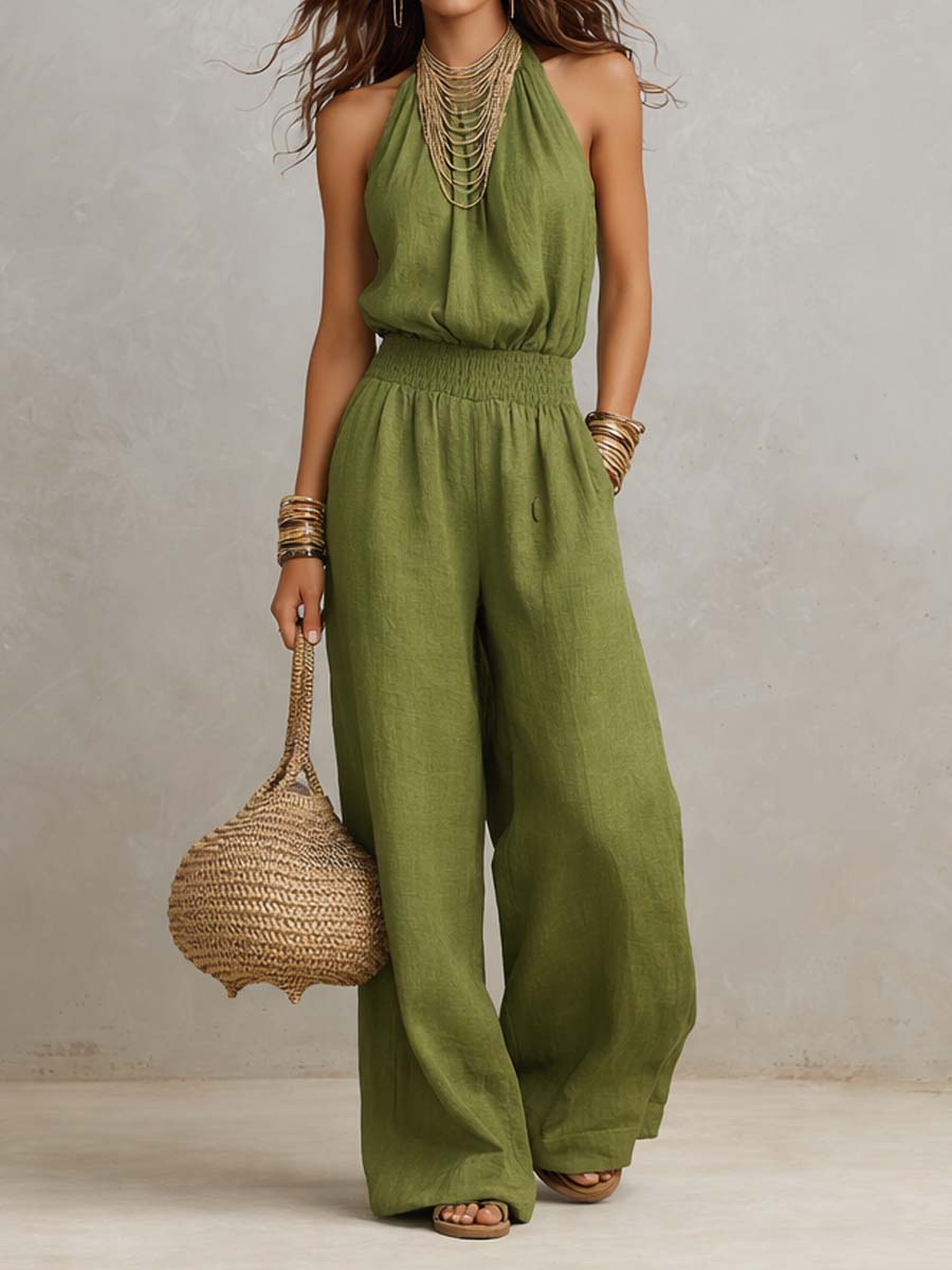 Benedetta - Tuta con pantaloni a gamba larga e scollo all’americana