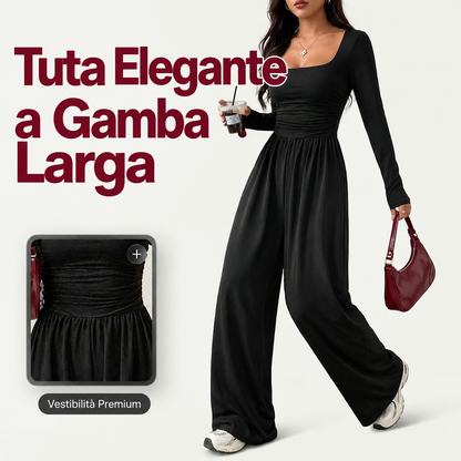 Silvana - Tuta da donna casual con scollo quadrato e pantaloni a gamba larga – Comodità che valorizza la figura e uno stile autunnale disinvolto
