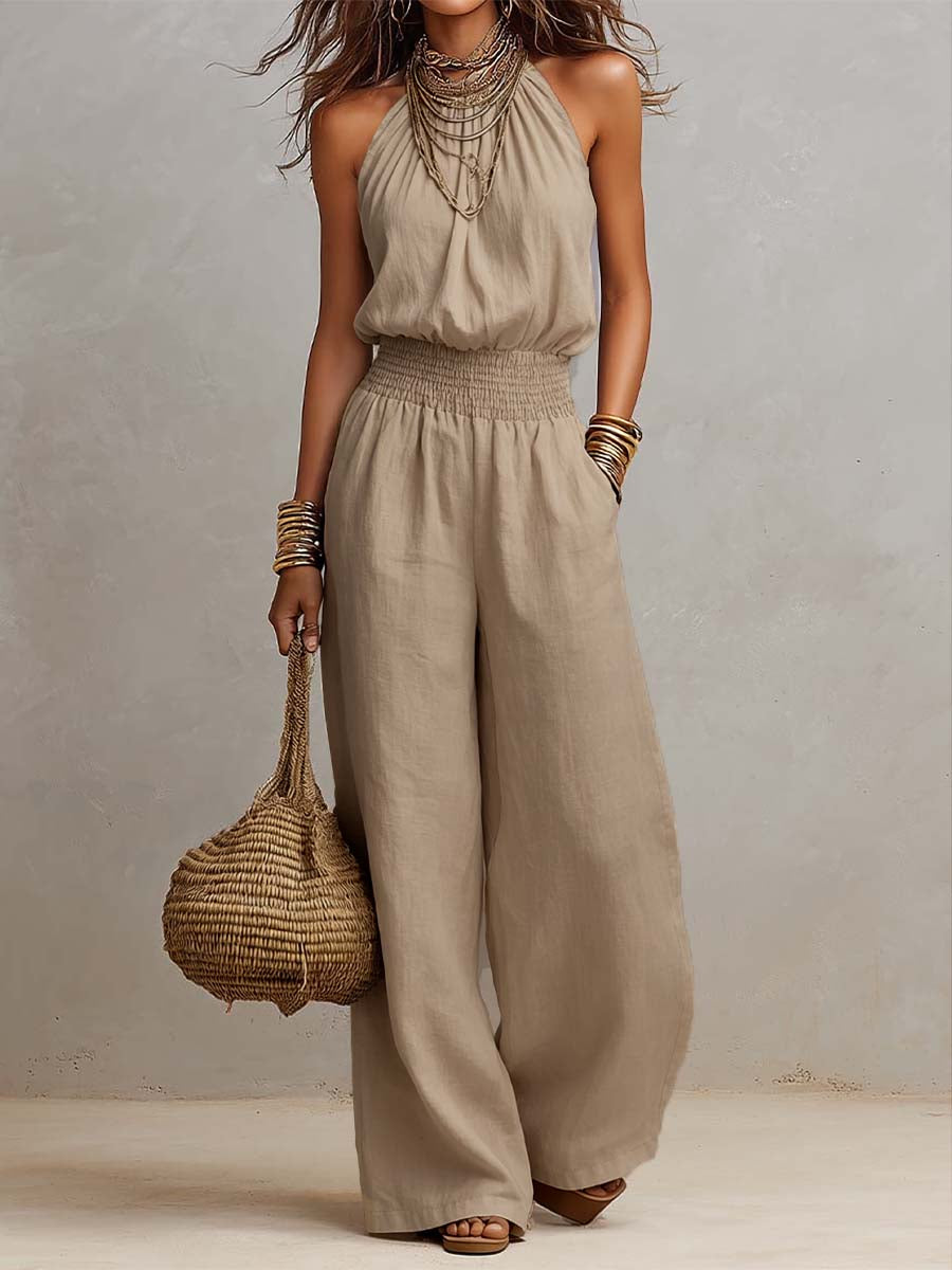 Benedetta - Tuta con pantaloni a gamba larga e scollo all’americana