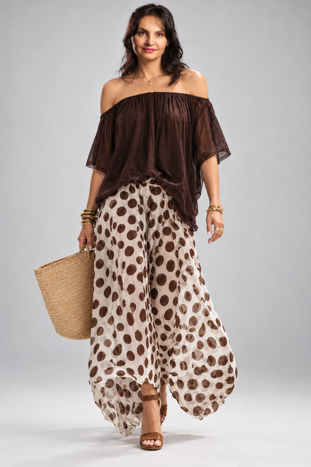 Beatrice - Completo fluido a pois con spalle scoperte