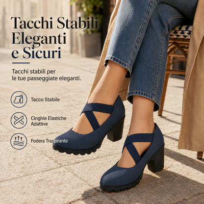 Vittoria - Scarpe Mary Jane da donna con punta arrotondata, cinturini incrociati, tacco grosso, plateau e tacco alto con aperture