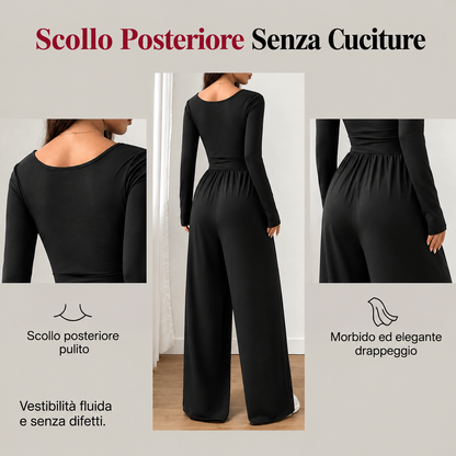 Silvana - Tuta da donna casual con scollo quadrato e pantaloni a gamba larga – Comodità che valorizza la figura e uno stile autunnale disinvolto