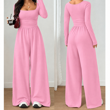Silvana - Tuta da donna casual con scollo quadrato e pantaloni a gamba larga – Comodità che valorizza la figura e uno stile autunnale disinvolto