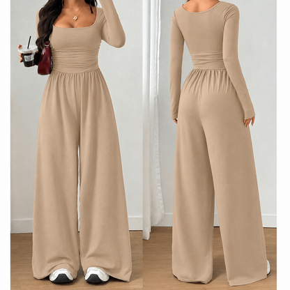 Silvana - Tuta da donna casual con scollo quadrato e pantaloni a gamba larga – Comodità che valorizza la figura e uno stile autunnale disinvolto