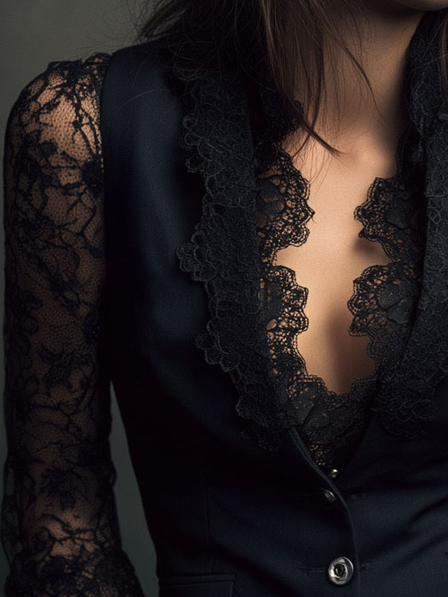 Nicoletta - Blazer nero con maniche semitrasparenti