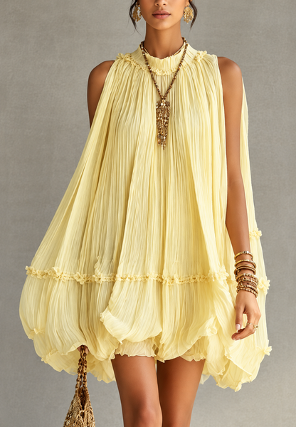 Aurora - Miniabito in chiffon con collo all'americana e gonna a palloncino