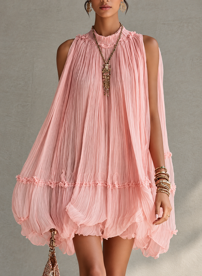 Aurora - Miniabito in chiffon con collo all'americana e gonna a palloncino