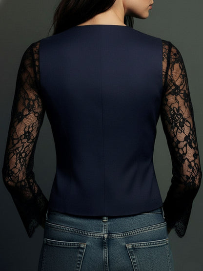 Nicoletta - Blazer nero con maniche semitrasparenti
