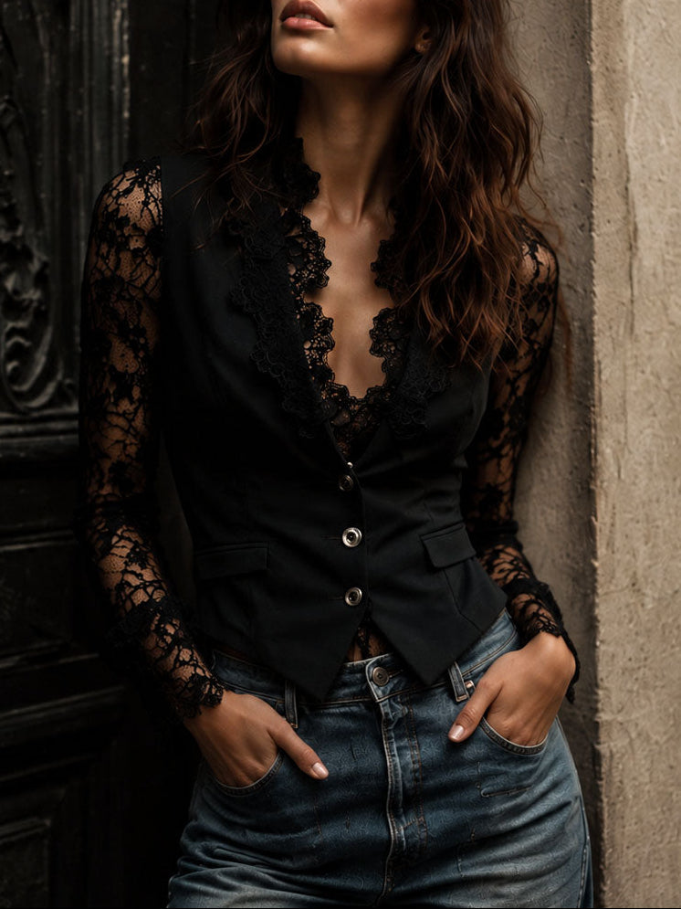 Nicoletta - Blazer nero con maniche semitrasparenti