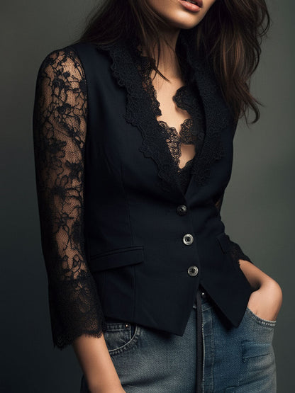 Nicoletta - Blazer nero con maniche semitrasparenti