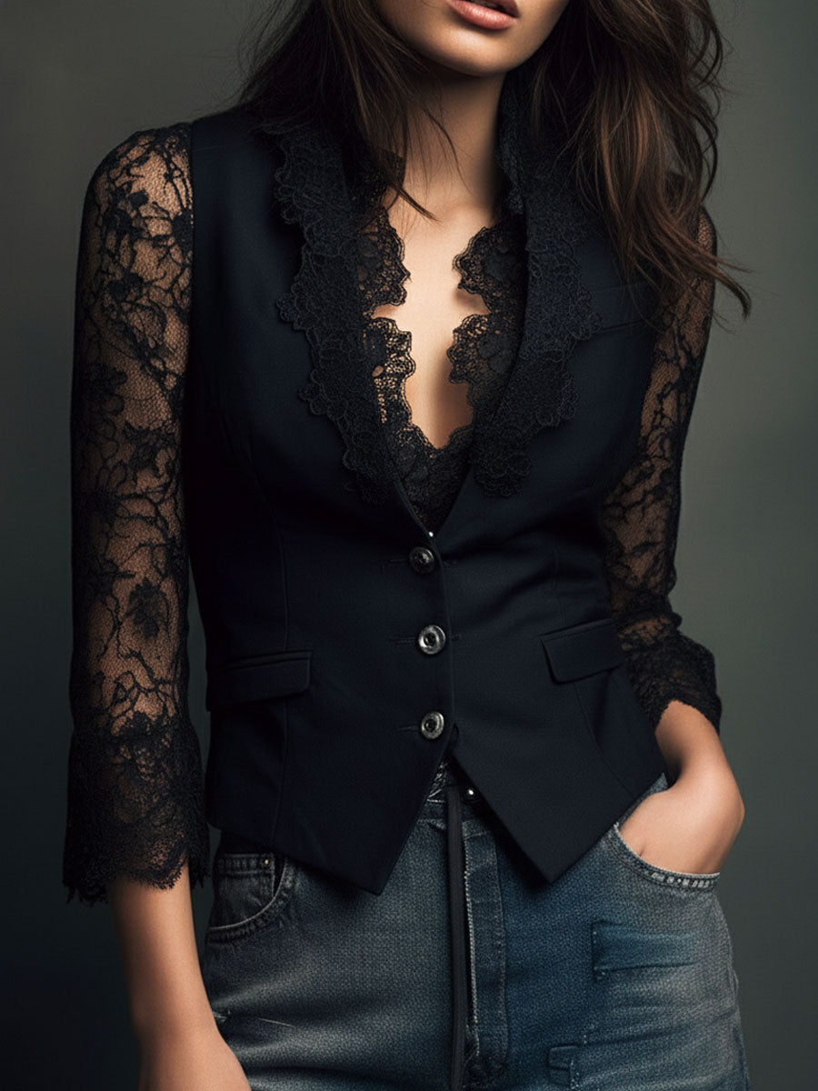 Nicoletta - Blazer nero con maniche semitrasparenti