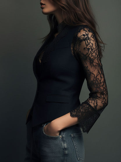 Nicoletta - Blazer nero con maniche semitrasparenti