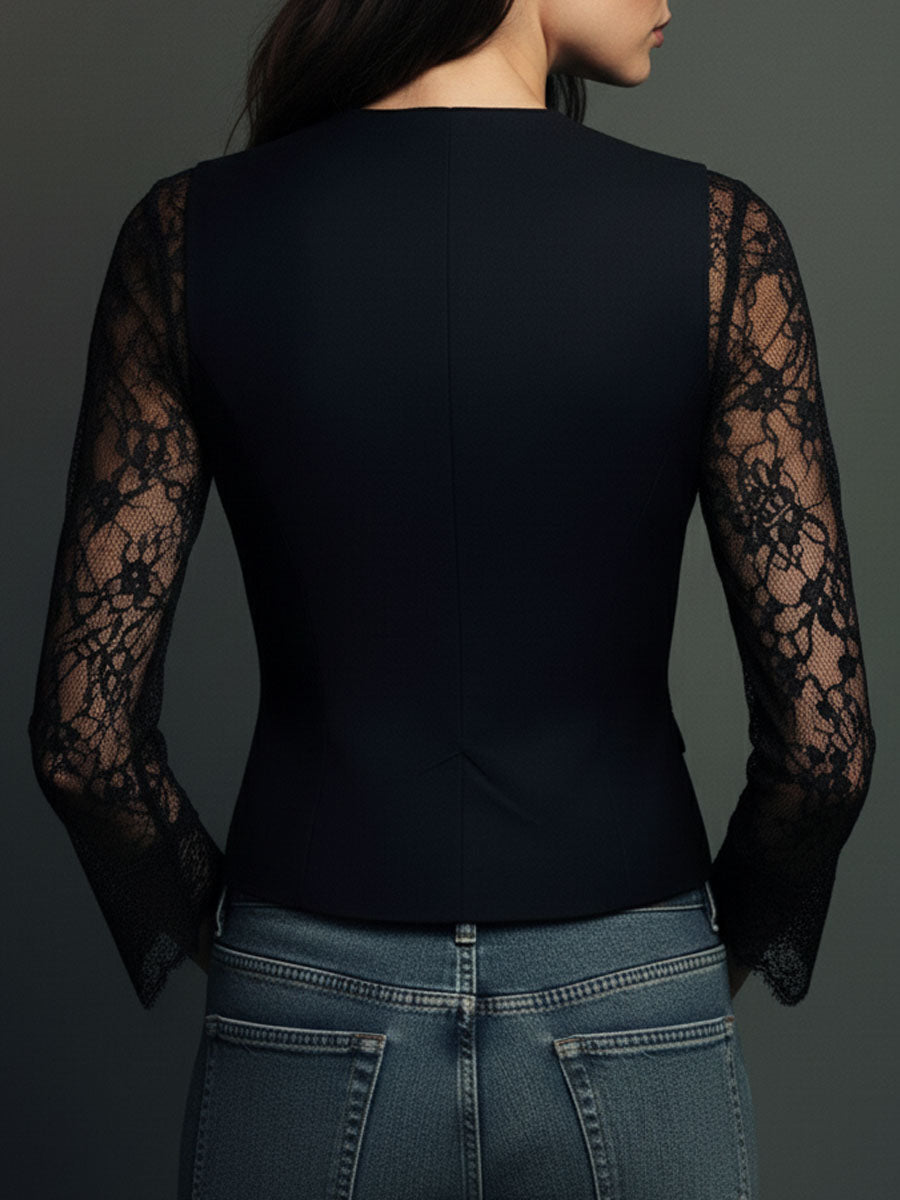 Nicoletta - Blazer nero con maniche semitrasparenti