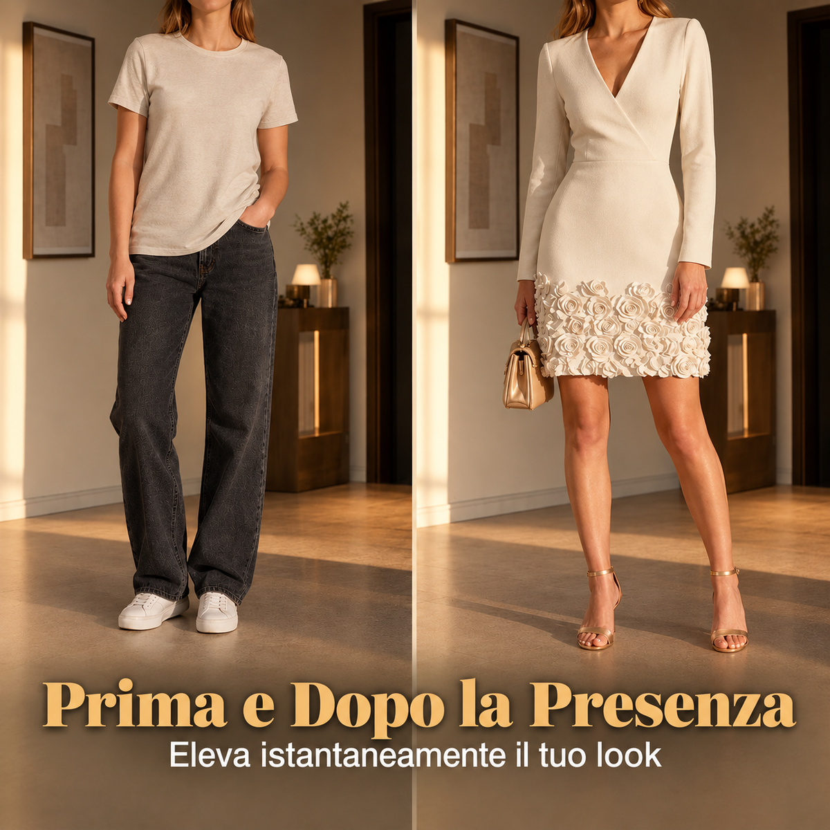 Fiorella - Abito elegante da donna con scollo a V e maniche lunghe