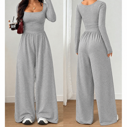 Silvana - Tuta da donna casual con scollo quadrato e pantaloni a gamba larga – Comodità che valorizza la figura e uno stile autunnale disinvolto