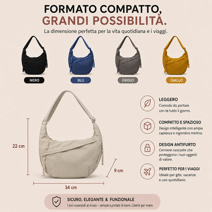Mirella – Borsa a tracolla antifurto a forma di mezzaluna