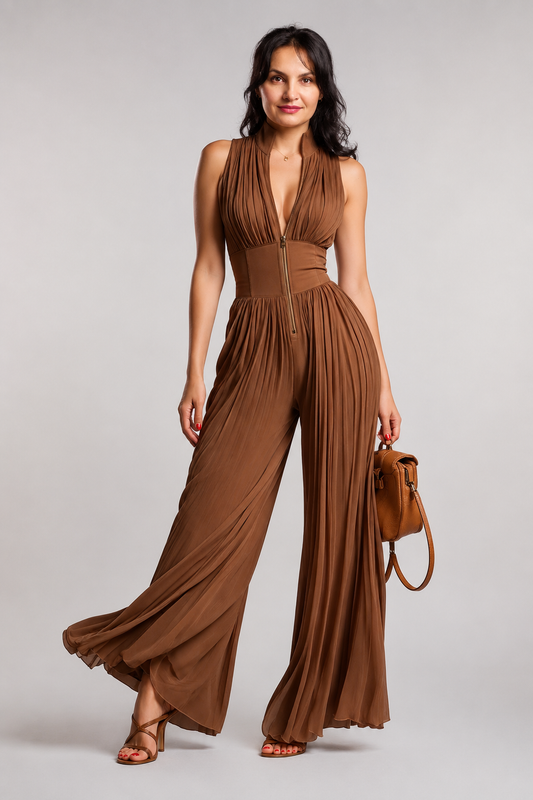 Sofia - Tuta in chiffon plissettato