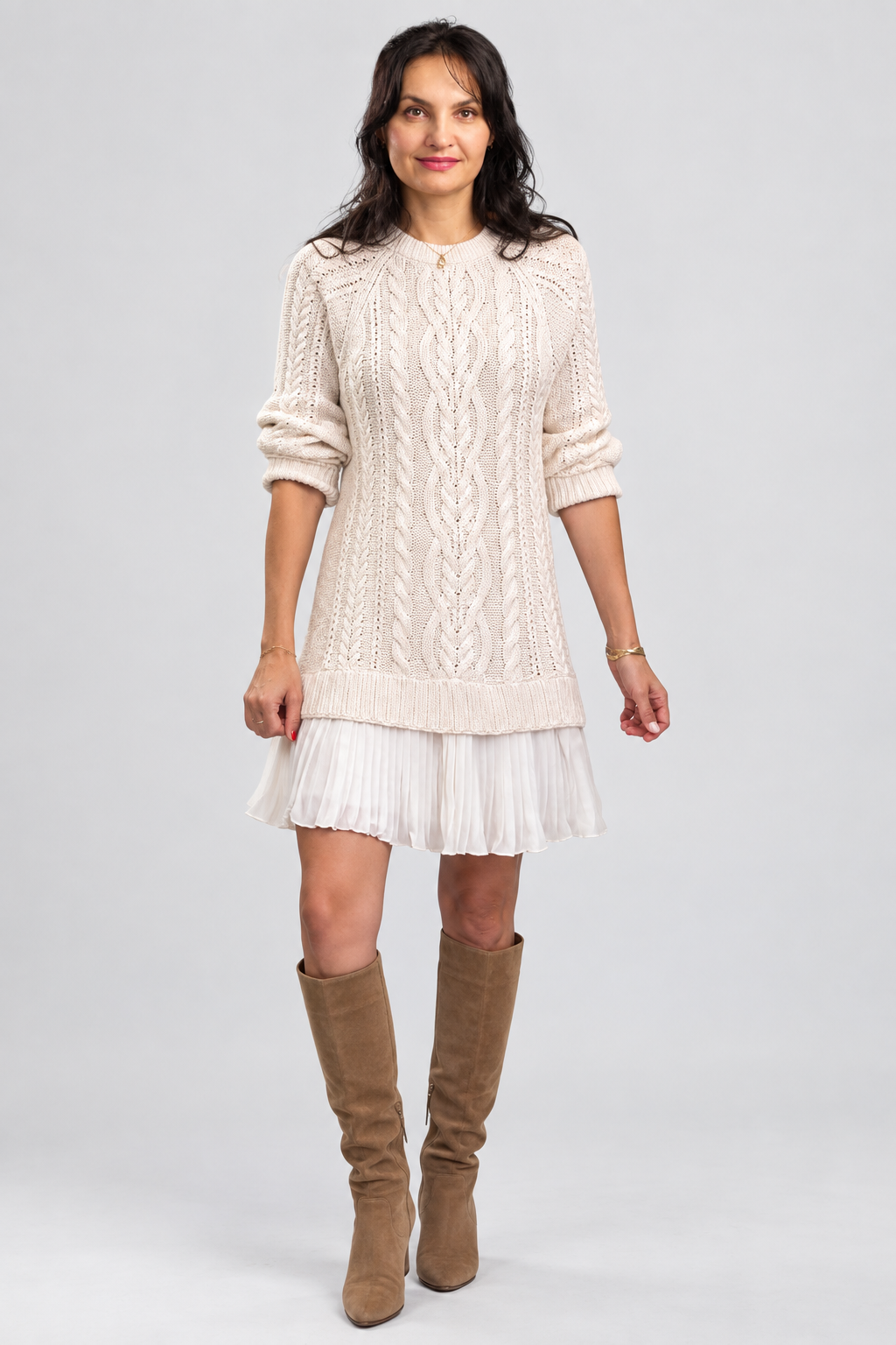 Gabriella – Elegante abito in maglia con fondo plissettato