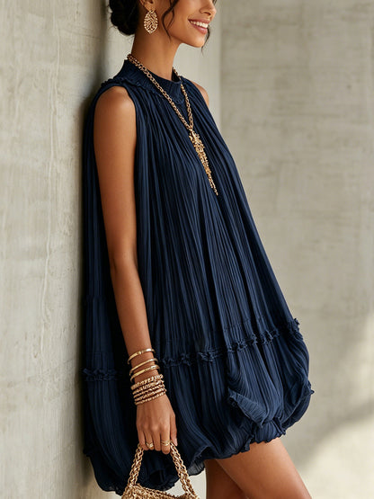 Aurora - Miniabito in chiffon con collo all'americana e gonna a palloncino