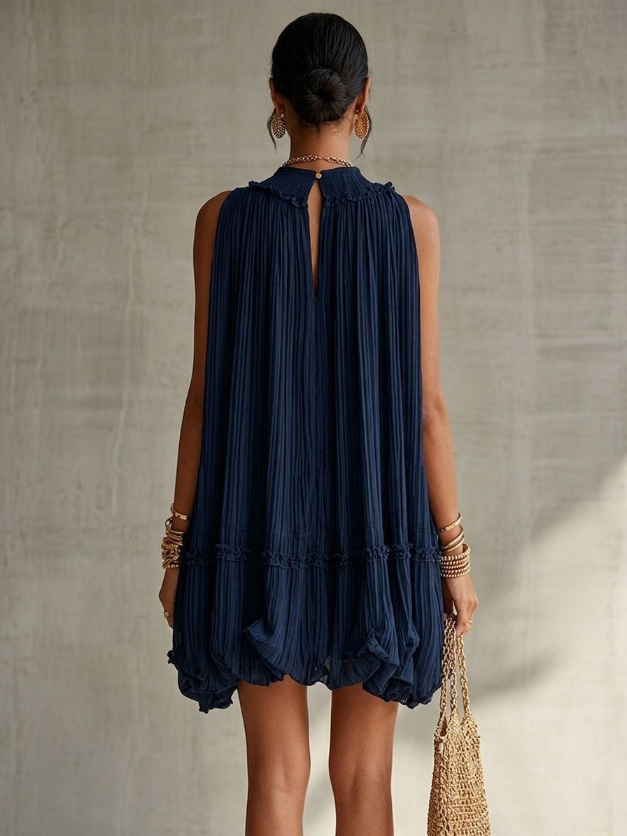 Aurora - Miniabito in chiffon con collo all'americana e gonna a palloncino