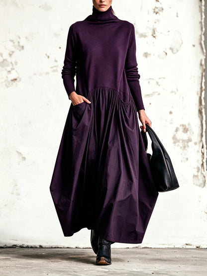Barbara - Abito lungo oversize con collo alto e tasche decorative