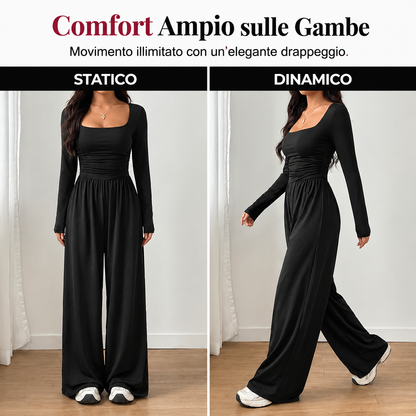Silvana - Tuta da donna casual con scollo quadrato e pantaloni a gamba larga – Comodità che valorizza la figura e uno stile autunnale disinvolto