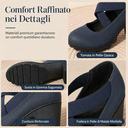 Vittoria - Scarpe Mary Jane da donna con punta arrotondata, cinturini incrociati, tacco grosso, plateau e tacco alto con aperture