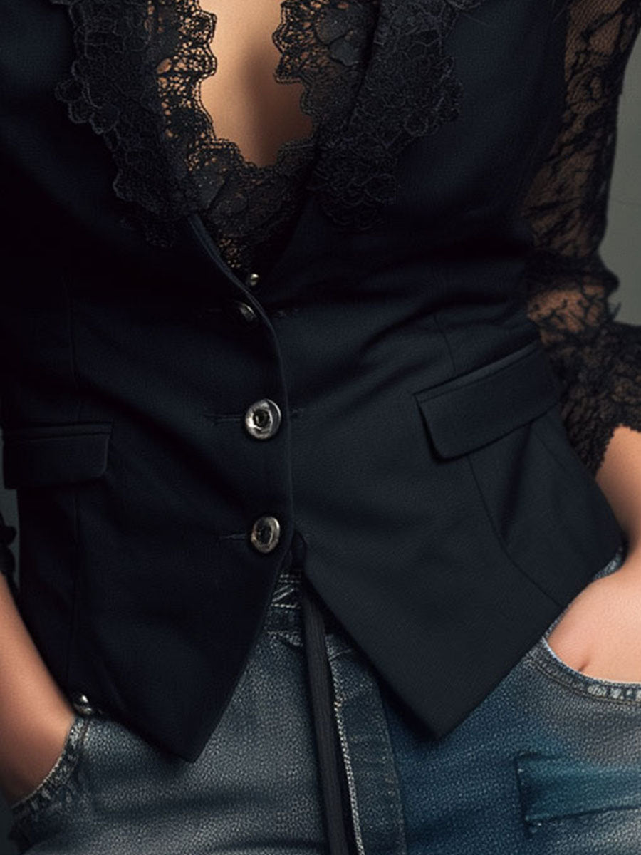 Nicoletta - Blazer nero con maniche semitrasparenti