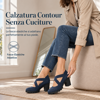 Vittoria - Scarpe Mary Jane da donna con punta arrotondata, cinturini incrociati, tacco grosso, plateau e tacco alto con aperture