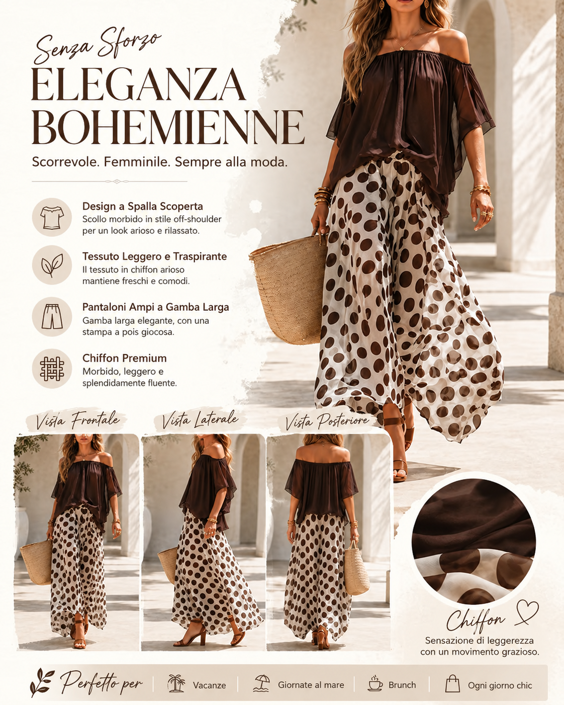 Beatrice - Completo fluido a pois con spalle scoperte