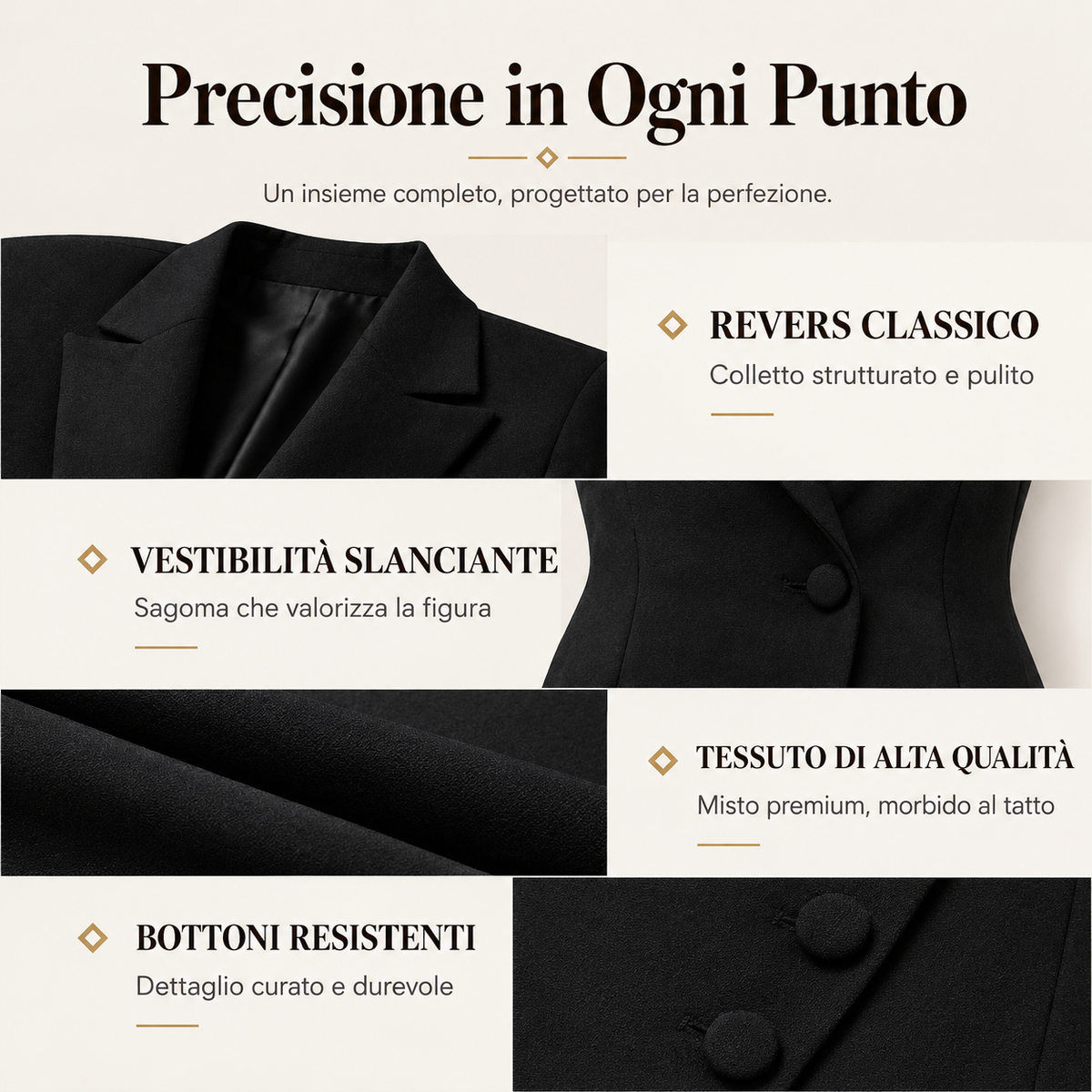 Rosetta - Abito blazer elegante asimmetrico con un'unica fila di bottoni da donna