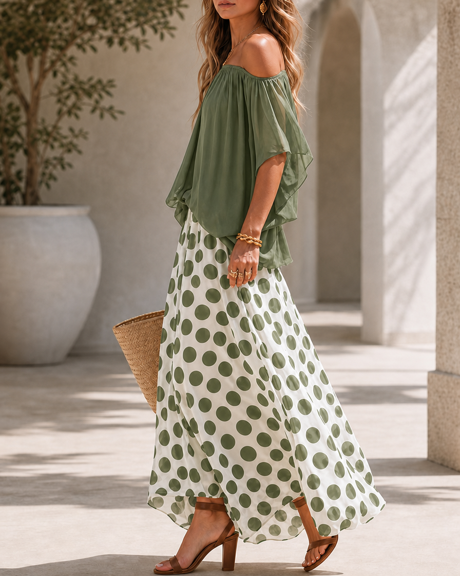Beatrice - Completo fluido a pois con spalle scoperte