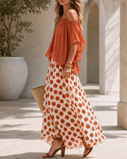 Beatrice - Completo fluido a pois con spalle scoperte