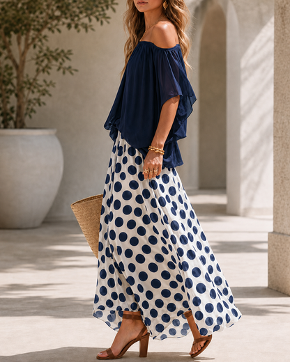 Beatrice - Completo fluido a pois con spalle scoperte