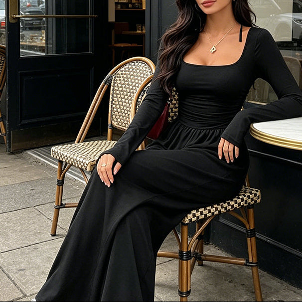 Silvana - Tuta da donna casual con scollo quadrato e pantaloni a gamba larga – Comodità che valorizza la figura e uno stile autunnale disinvolto