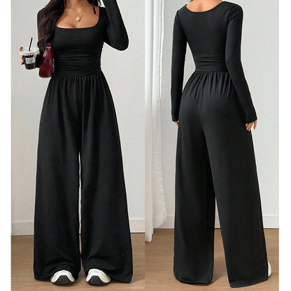 Silvana - Tuta da donna casual con scollo quadrato e pantaloni a gamba larga – Comodità che valorizza la figura e uno stile autunnale disinvolto