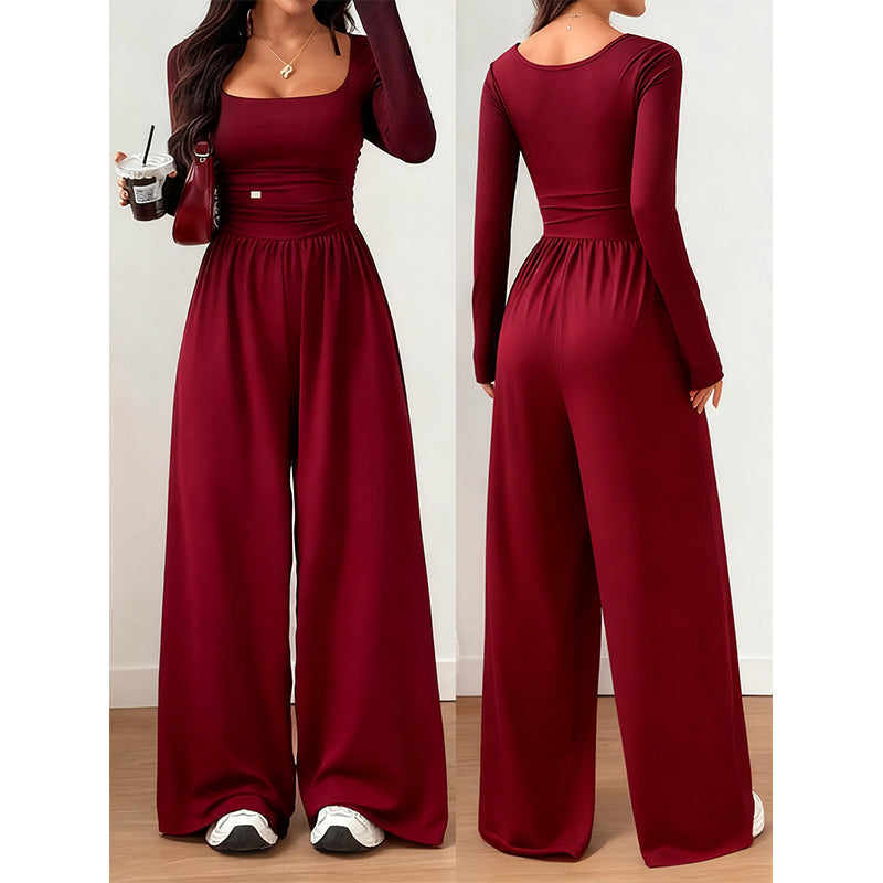 Silvana - Tuta da donna casual con scollo quadrato e pantaloni a gamba larga – Comodità che valorizza la figura e uno stile autunnale disinvolto