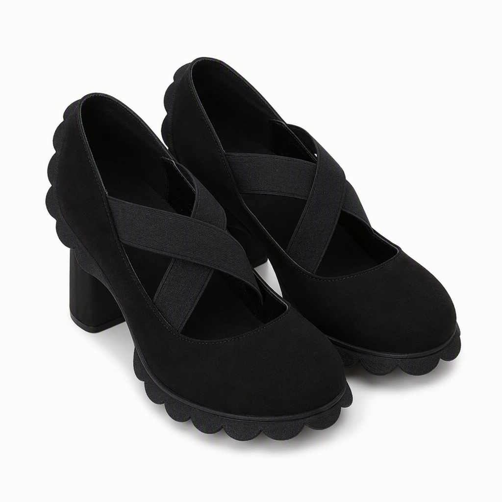 Vittoria - Scarpe Mary Jane da donna con punta arrotondata, cinturini incrociati, tacco grosso, plateau e tacco alto con aperture