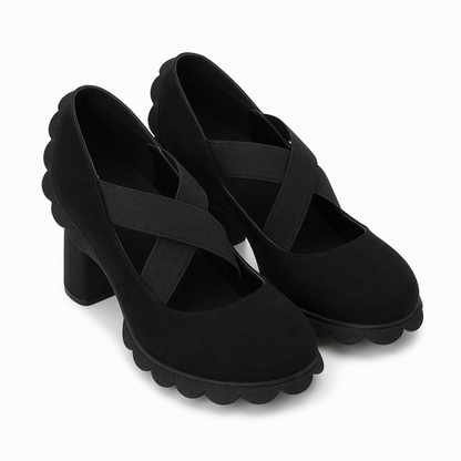 Vittoria - Scarpe Mary Jane da donna con punta arrotondata, cinturini incrociati, tacco grosso, plateau e tacco alto con aperture