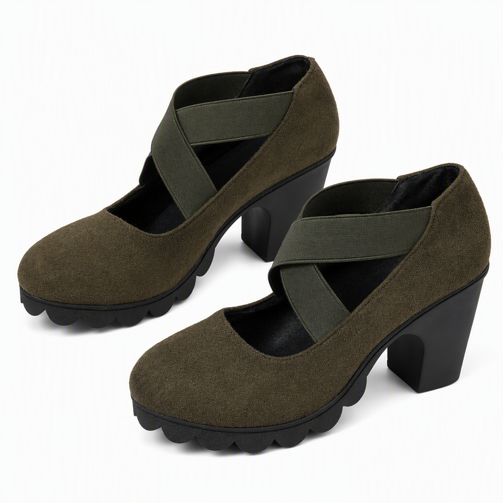 Vittoria - Scarpe Mary Jane da donna con punta arrotondata, cinturini incrociati, tacco grosso, plateau e tacco alto con aperture