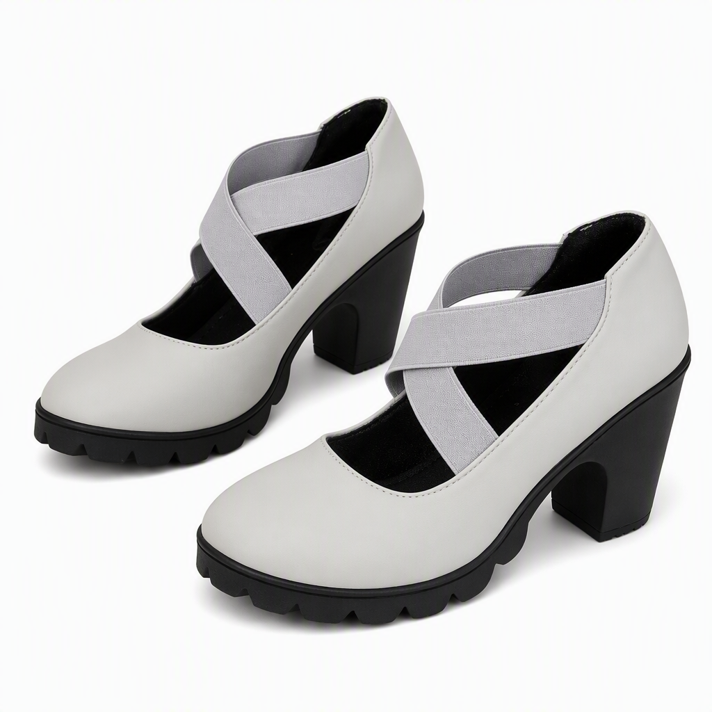 Vittoria - Scarpe Mary Jane da donna con punta arrotondata, cinturini incrociati, tacco grosso, plateau e tacco alto con aperture
